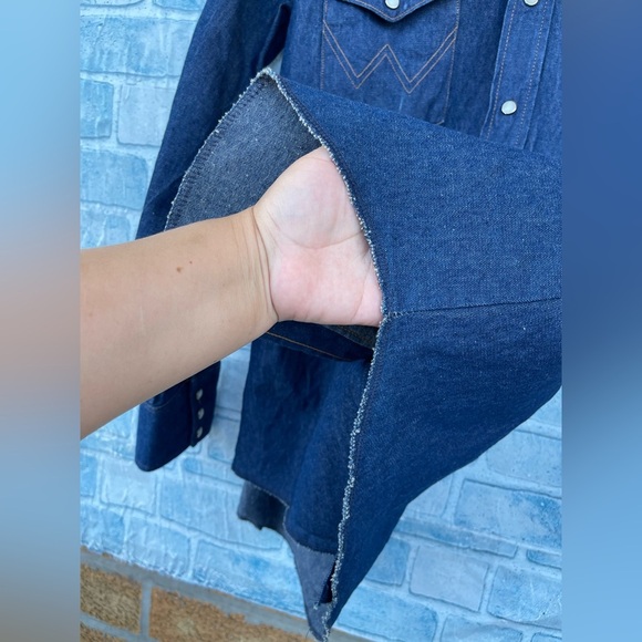 Wrangler Cowboy Cut Denim Shirt snap raw hem size 16/33 - Picture 9 of 14